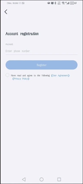 Obrazovka registrace účtu