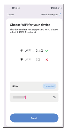 شاشة اختيار شبكة Wi-Fi للجهاز مع إمكانية اختيار 2.4G وعدم دعم 5G
