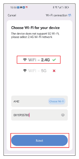 Obrazovka výběru Wi-Fi pro vaše zařízení