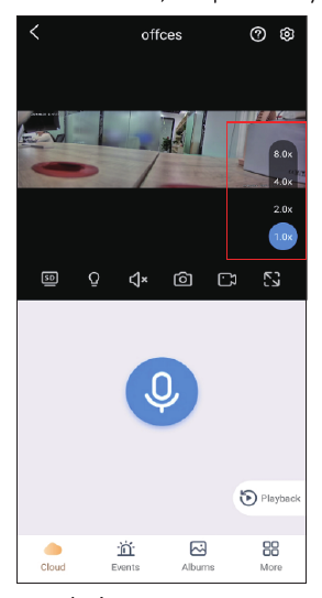Úrovně digitálního zoomu 1×, 2×, 4×, 8×