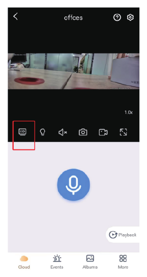 Živé zobrazení se zvýrazněným přepínačem SD/HD