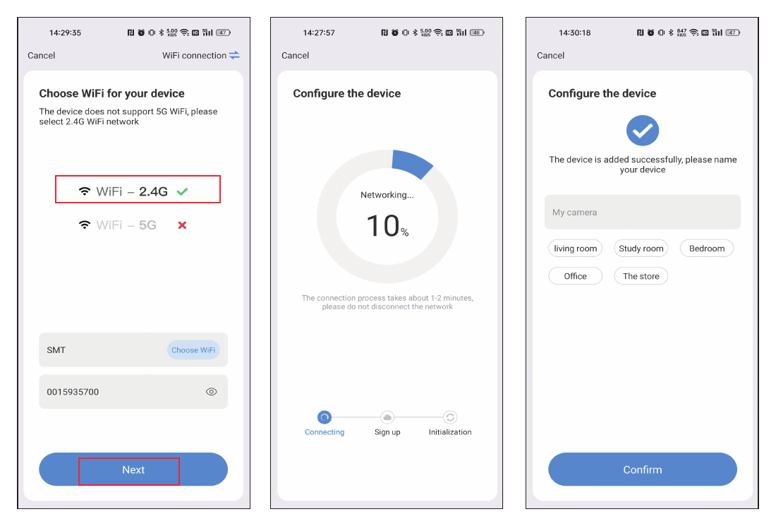Valg af 2.4G WiFi og navngivning af enheden