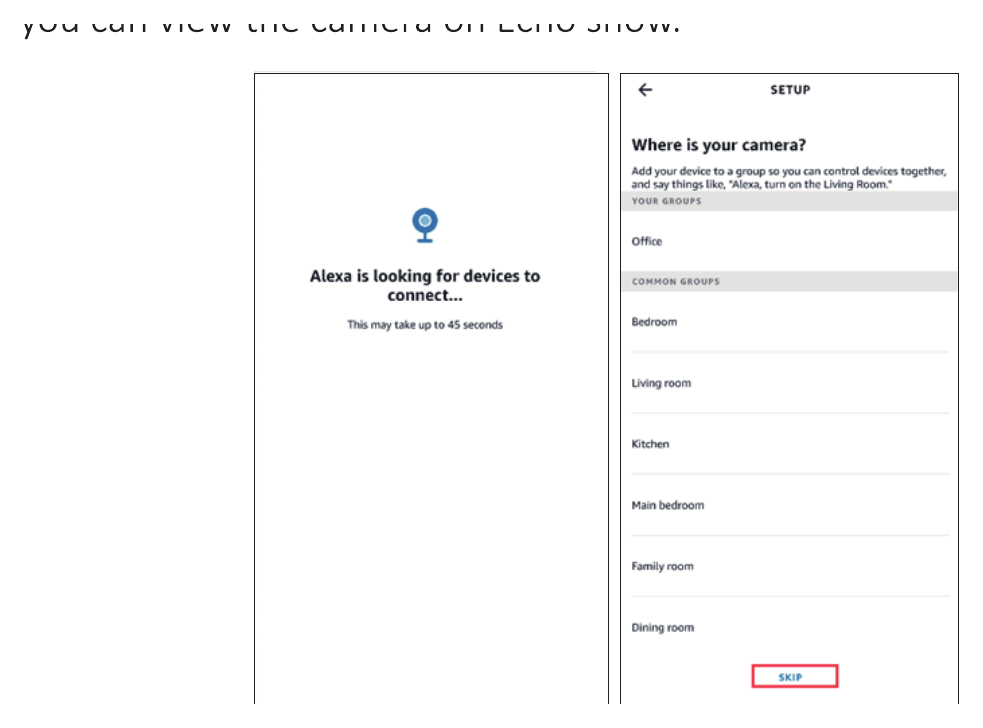Alexa finder kameraet og tilføjer det til en gruppe