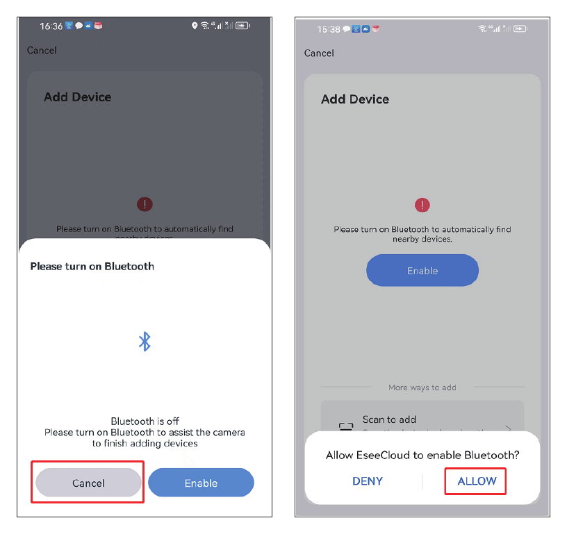 Zapnutí Bluetooth v aplikaci EseeCloud