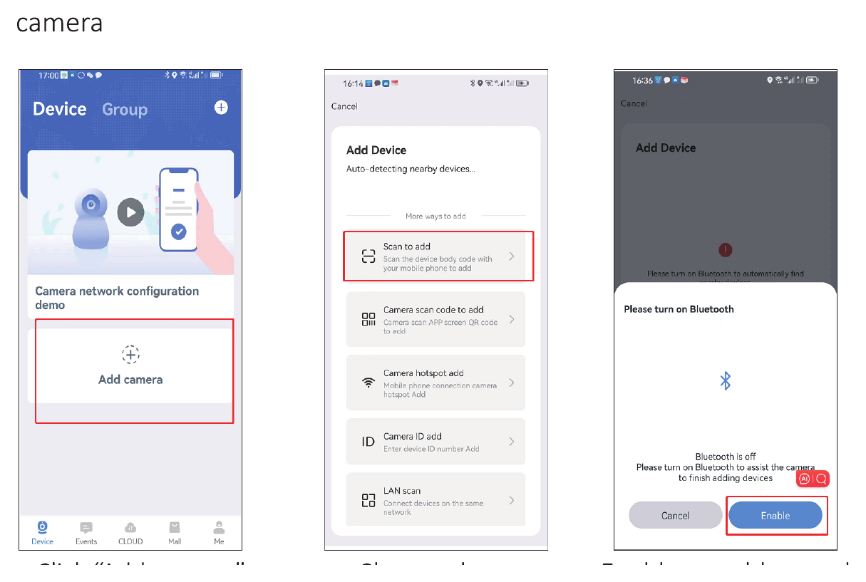 Výběr možnosti Přidat naskenováním a zapnutí Bluetooth
