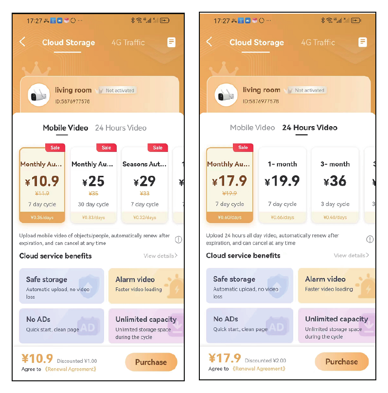 Plány cloudového úložiště pro mobilní záznam a 24hodinový záznam