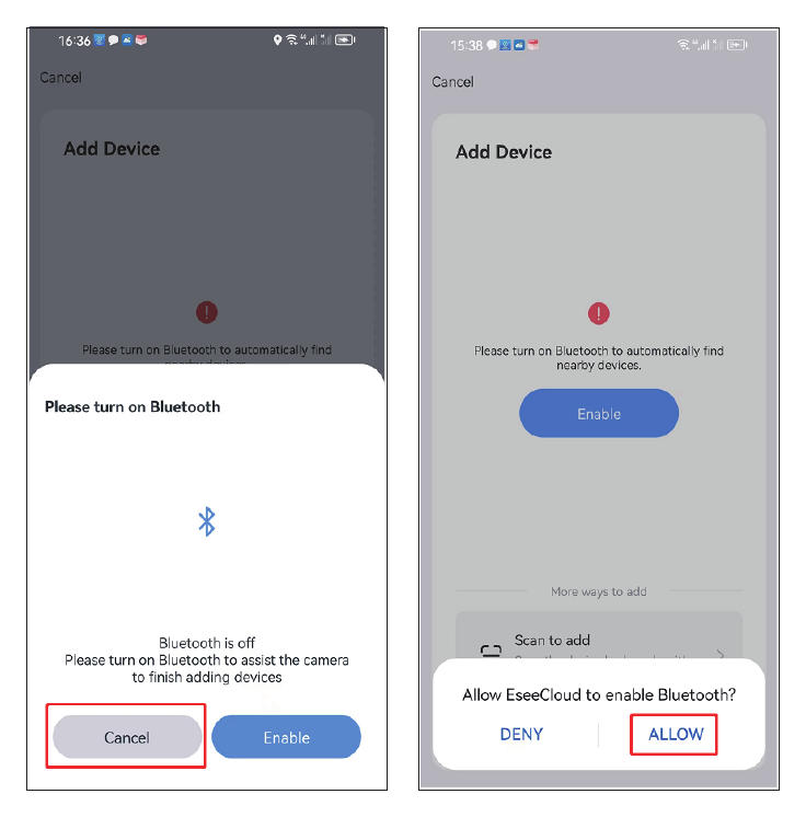 Zapnutí Bluetooth v aplikaci EseeCloud